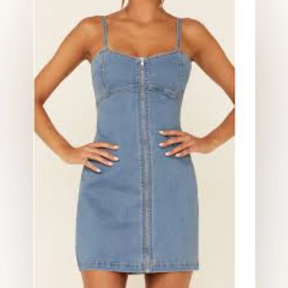 Forever 21 Zip Front Denim Mini Dress Body Con Cotton Stretch S - Picture 1 of 11